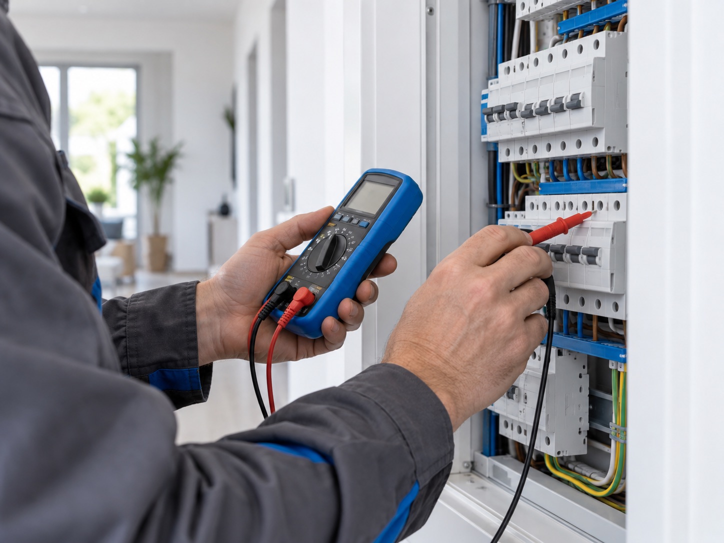 Električar preverja sodobno električno omarico na Koroškem